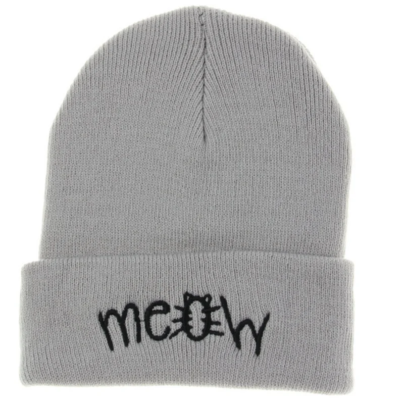 

Fashion Classic Embroidery Meow Winter Hat Men Caps Women's Beanies Warm Hip Hop Bonnet Wool Blends Knitted Hat Female Beanies