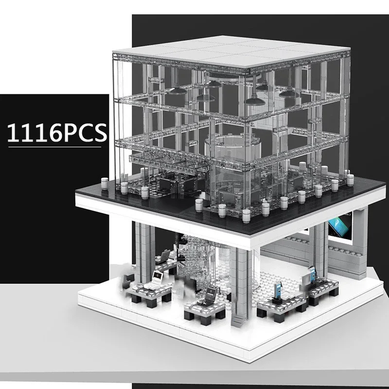 

Hot city street view Apple Flagship store moc building block with light saleman customer figures bricks FIGURES toys collection