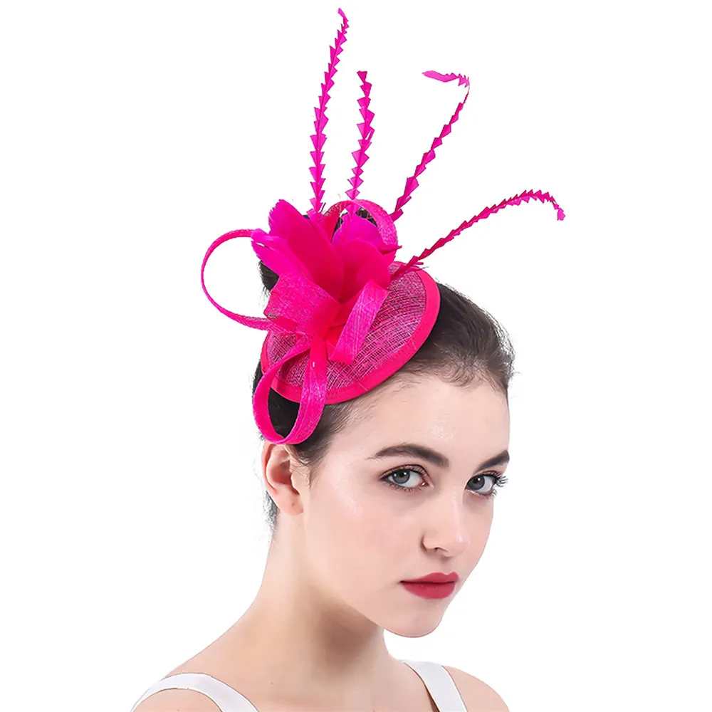 

Hot Pink Fascinators Wedding Bridal Headwear Beautiful Hair Accessories Handmade Sinamay Pillox Hats For Elegant Derby Headpiece