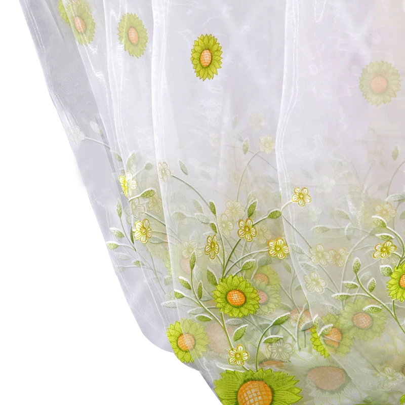

1PC Light-permeable Sunflower Pattern Curtain Home Decorations Voile Kitchen Balcony Room Floral Window Blind Screening Curtain