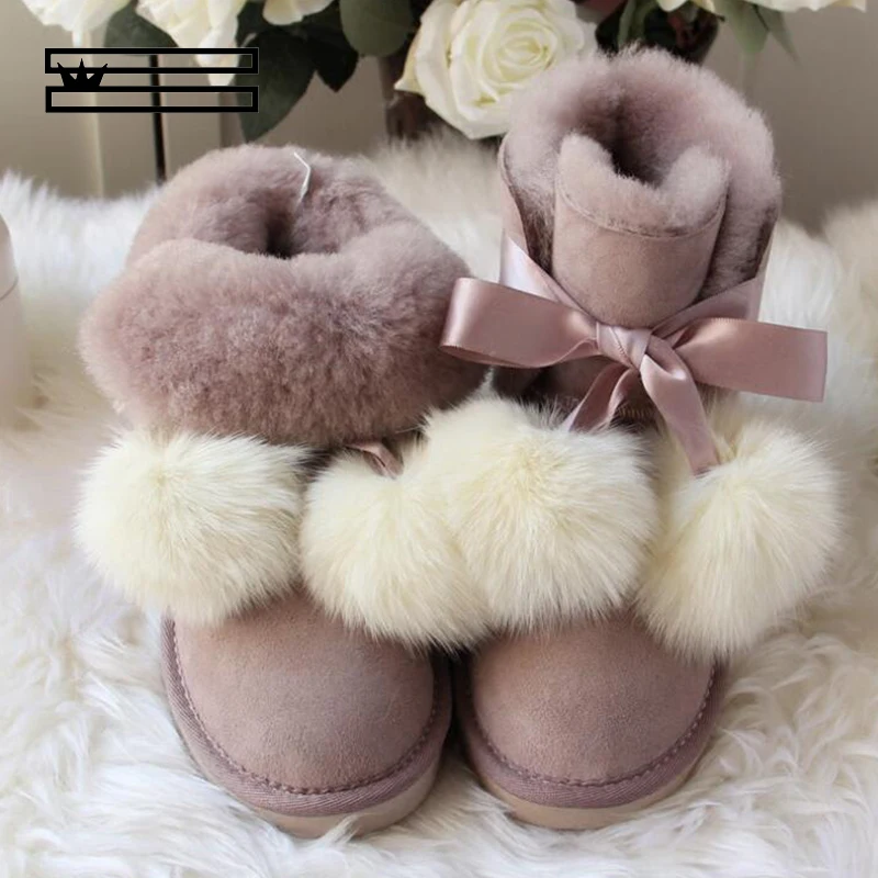 SHUANGGUN Free shipping! New Brand Natural Sheepskin Leather snow boots for women Real Wool inside lady winter warm Boots