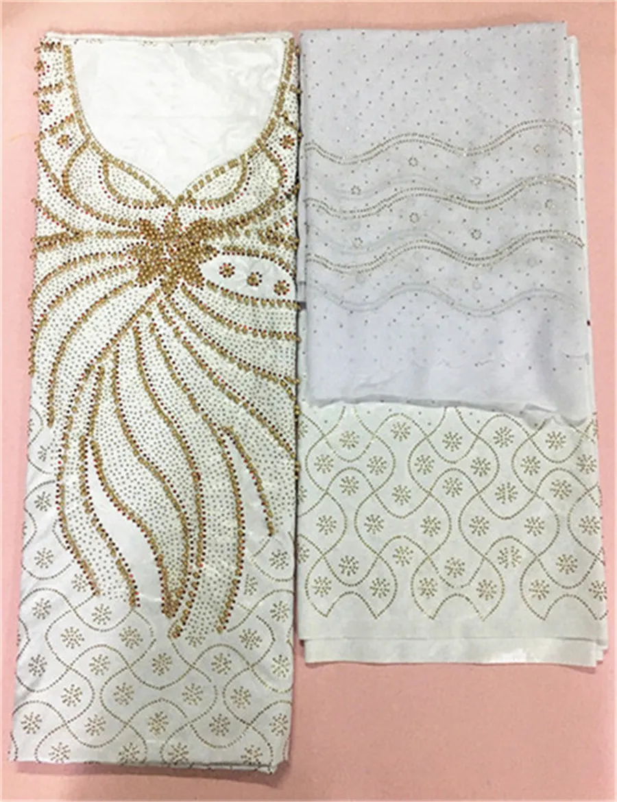 Bazin богатая парча тяжелые бусины и камни кружевная белая ткань bazin Гвинея