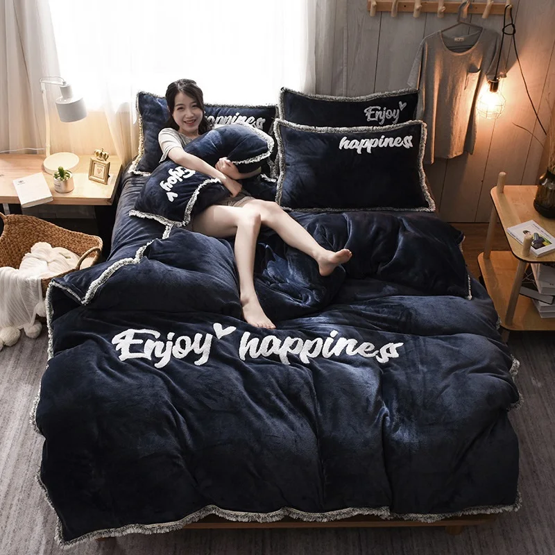 Однотонный фланелевый Комплект постельного белья с цветными кристаллами