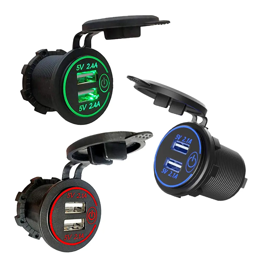 

4.2A Dual USB Charger Socket Waterproof Car Fast Charger Outlet with Touch Switch Blue LED Indicator Dual Charging Ports