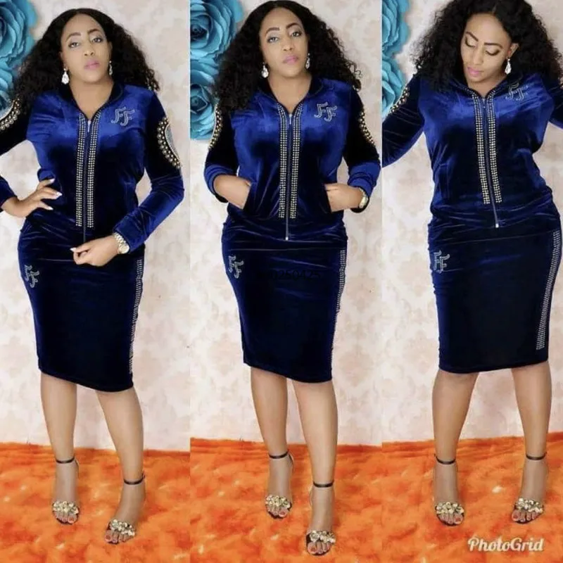 Бархатный комплект из 2 предметов Женская африканская одежда осень-зима 2021