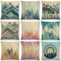 geometric forest mountain pattern pillow case printed waist cotton linen cushion cover 18