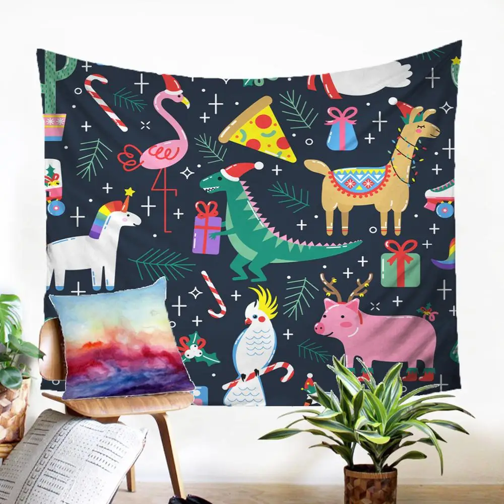 Cute Cartoon Christmas Design Wall Carpet Home Decoration Dorm Decor Macrame Panel Hanging Tapestry Textiles | Дом и сад