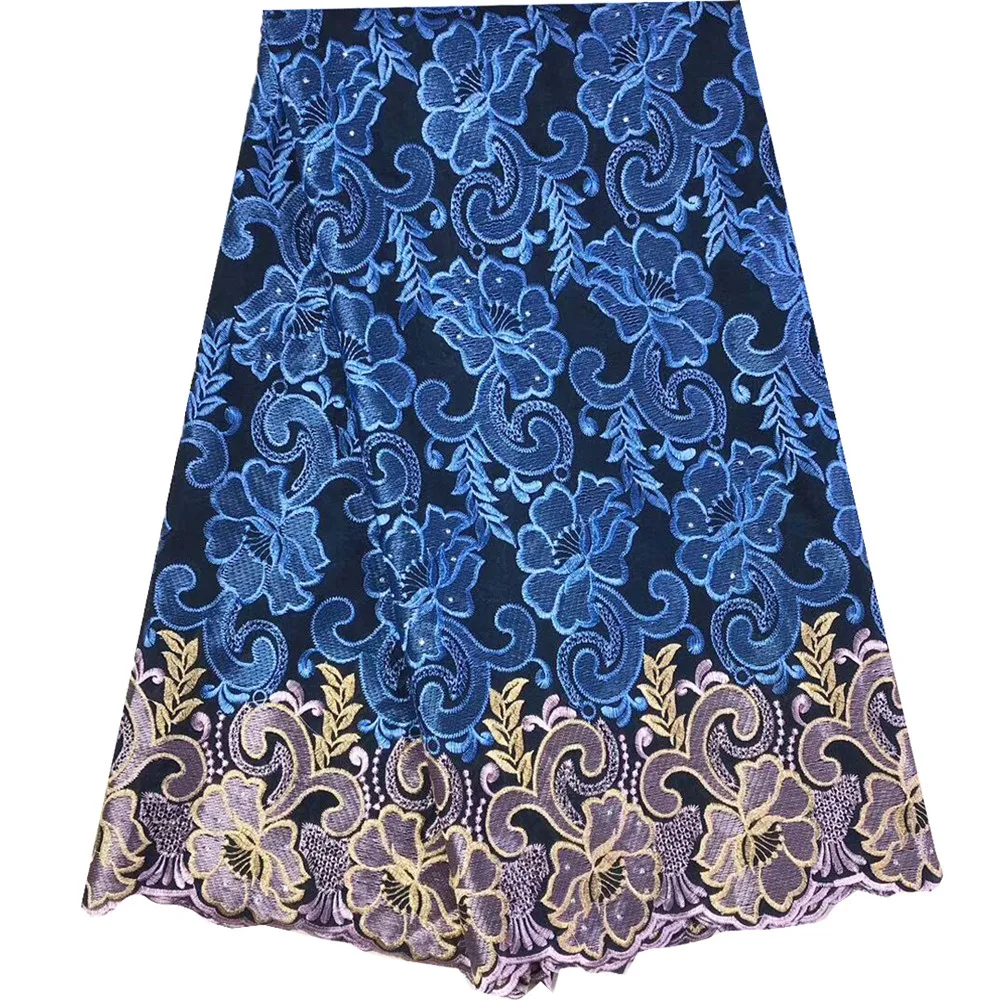 Королевский синий АФРИКАНСКАЯ сухая кружевная ткань хлопок швейцарская вуаль