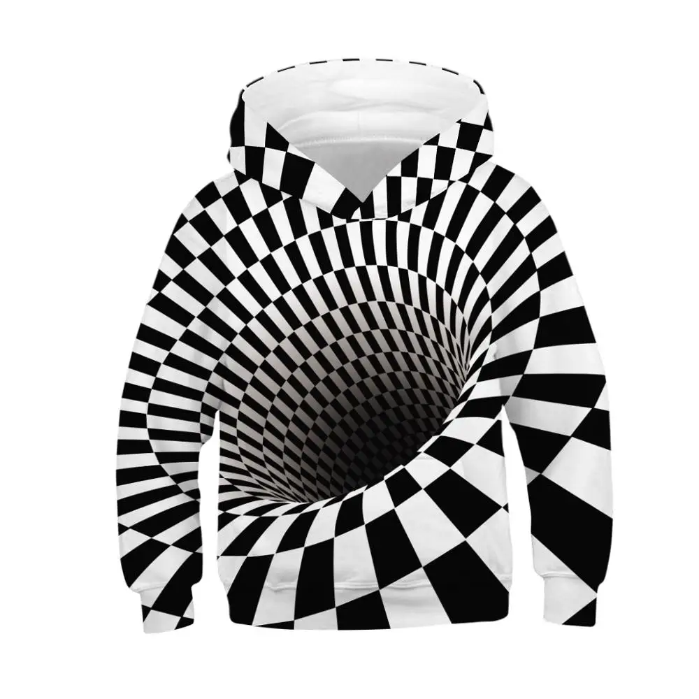 Черно белая толстовка с капюшоном для мальчиков и девочек детский пуловер
