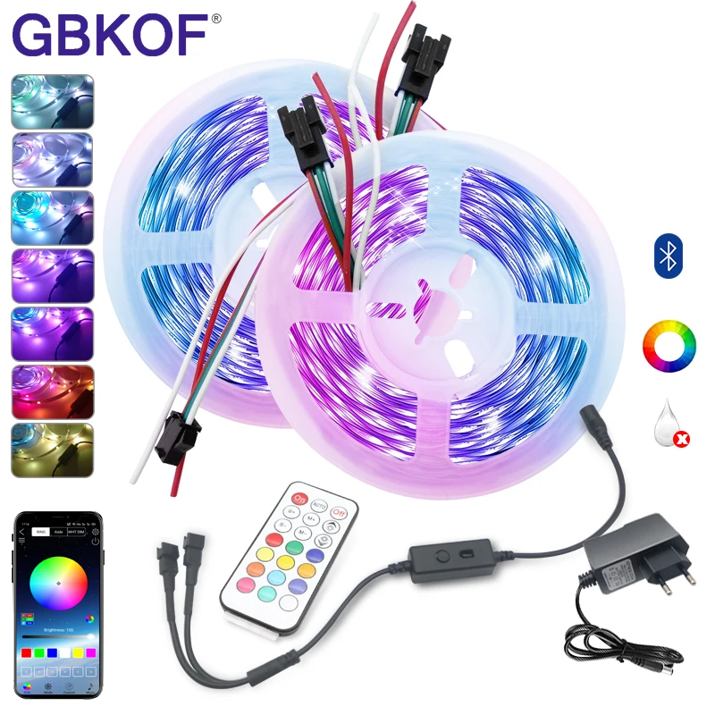 

Светодиодные ленты светильник s индивидуально адресуемых WS2811 RGB 5050 Светодиодный светильник с Bluetooth Управление и DC 12V Питание для Спальня