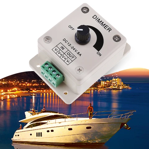 1 шт., морской диммер, DC 12 В, 8A, Светодиодная лента, ШИМ, контроллер затемнения, светодиодный светильник, лампы или лента, регулируемая для лодок, кемперов и т. д. - изображение