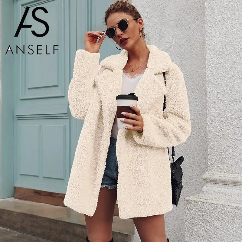 Женская теплая куртка Тедди ANSELF пальто из искусственного меха длинное Свободное