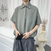korean style dress shirt mens fashion solid color business casual pullover shirt men streetwear loose short sleeve shirt mens