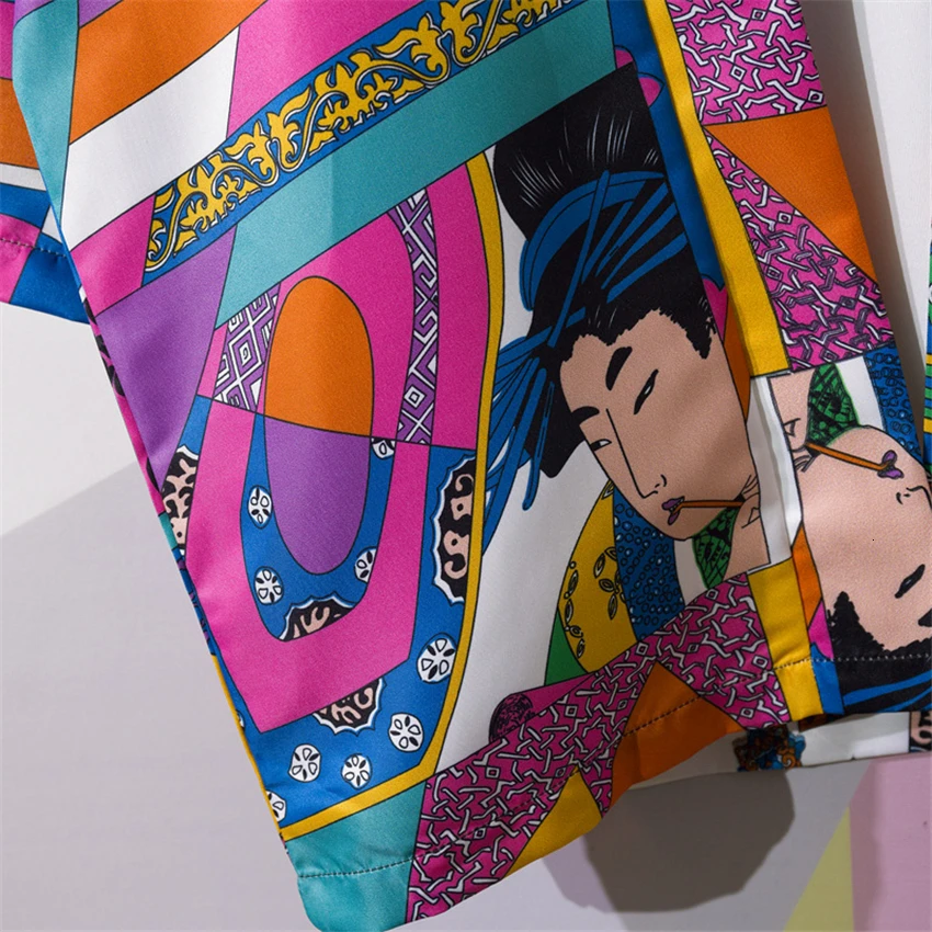 

Traditional Japanese Style Kimono Ukiyo-e Cartoon Print Yukata Shirt Summer Fashion Haori Harajuku Beach Outwear Coat