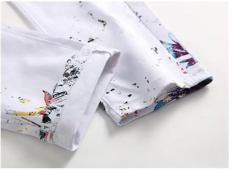 White stretch mens jeans dragonfly print trousers pantalones de mezclilla Hairstylist Fall flower pants slim feet pants