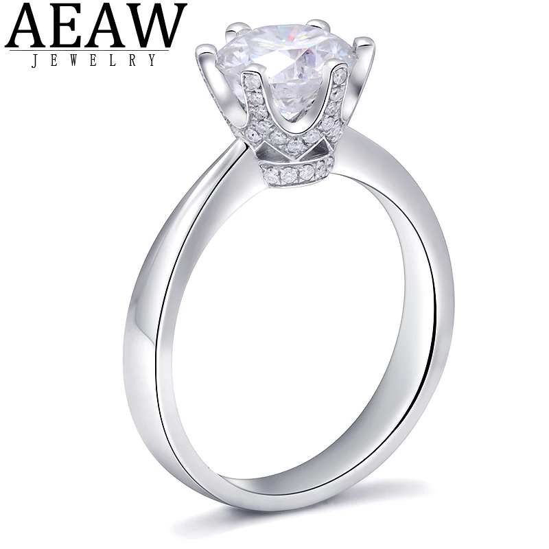 

AEAW 2.0carat 8.0mm D Color Round Brillliant Cut Moissanite Engagement Ring Real 14k White Gold Cerfiticated Ring For Women