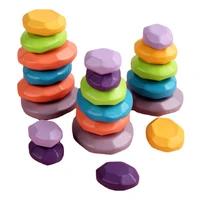 wooden rainbow simulation colorful balancing stone sets building block stacking game construction toys children early education