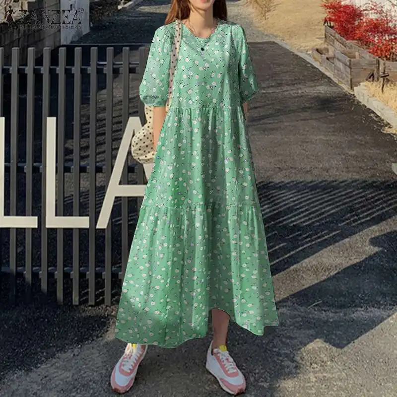 

ZANZEA Bohemian Print Kaftan Vestido O Neck Half Sleeve Midi Dress Women Casual Holiday Party Sundress Female Floral Beach Robe