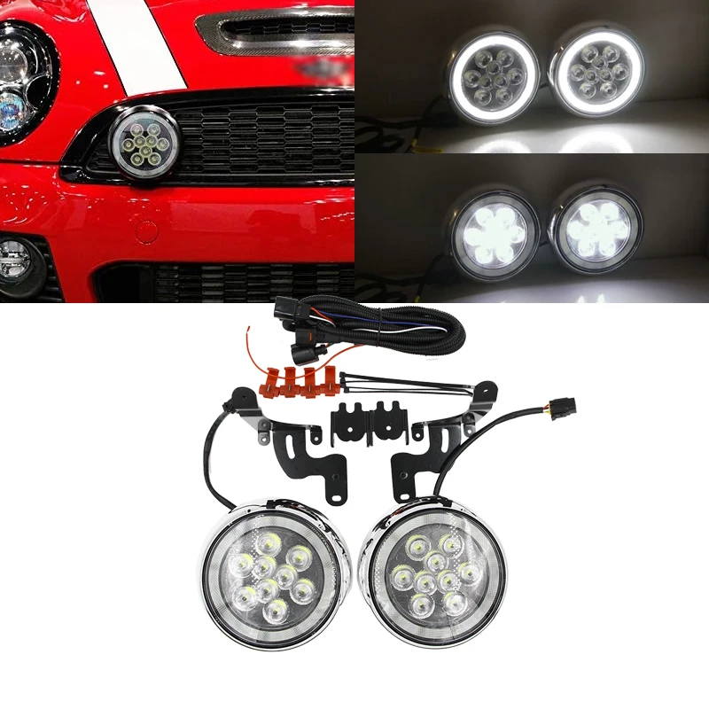 2X черный/хром светодиодный DRL Противотуманные ралли лампы для 2001-2006 Мини Купер R50