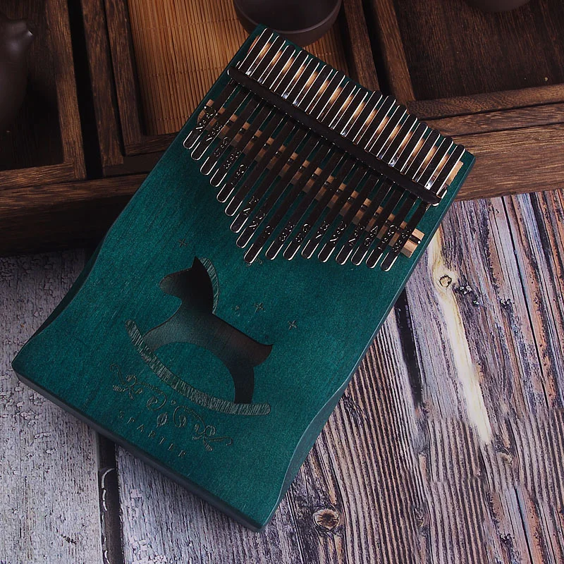 blue horse(guard) 17 Keys Kalimba African solid Mahogany Thumb Piano 17 keys Solid Wood Kalimba Musical Instrument High-Quality Wood Finger Piano - Цвет: blue horse(guard)