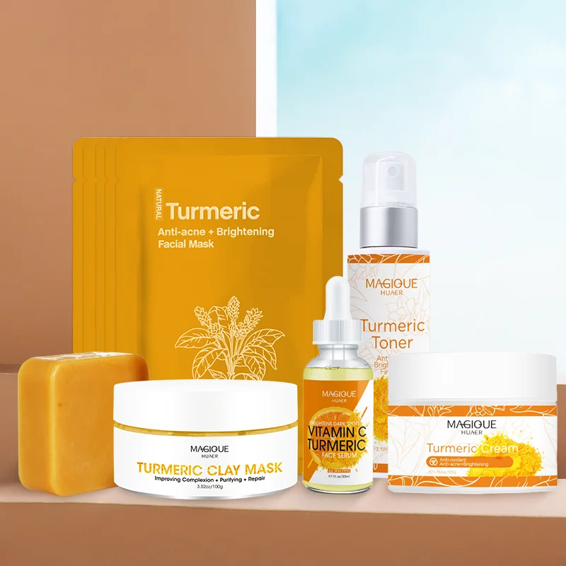 

LUXSIMEL Turmeric Skin Care Set Facial Anti Acne Serum Oil Skincare Cream Organic Vegan Ginger Face Care Whitening Hydrating