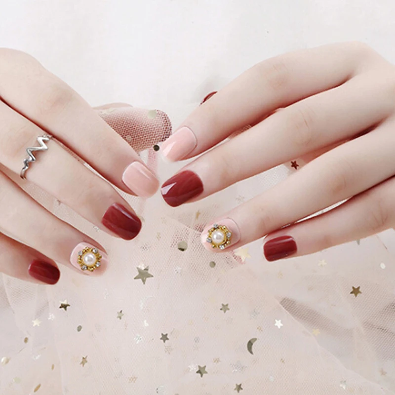 

24pcs Full Cover False Nails Charming nude purple gradient/ Bride Red 3D Nail Art False Tips