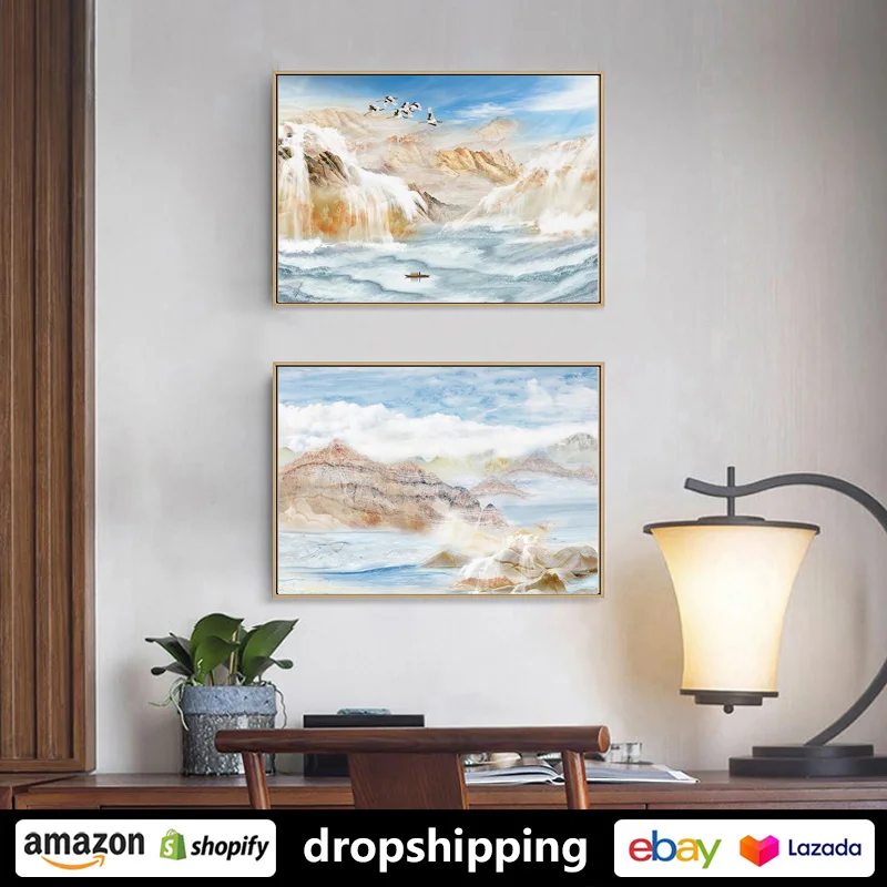 

Nordic Mountains Seascape posters prints canvas paintings wall art for living room decor for bedroom aesthetic Artwork