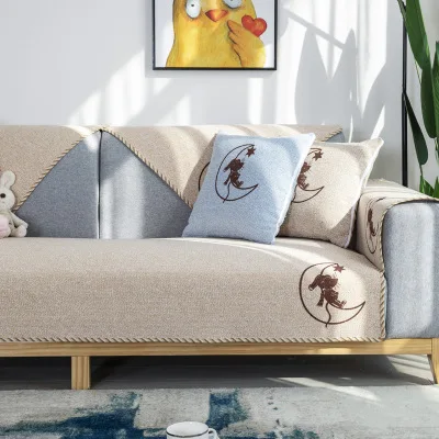 

European Cotton Linen Sofa Cover Couch Towel Four Seasons High Quality Solid Color Protector Sofa Cushion 1 Piece Non-slip