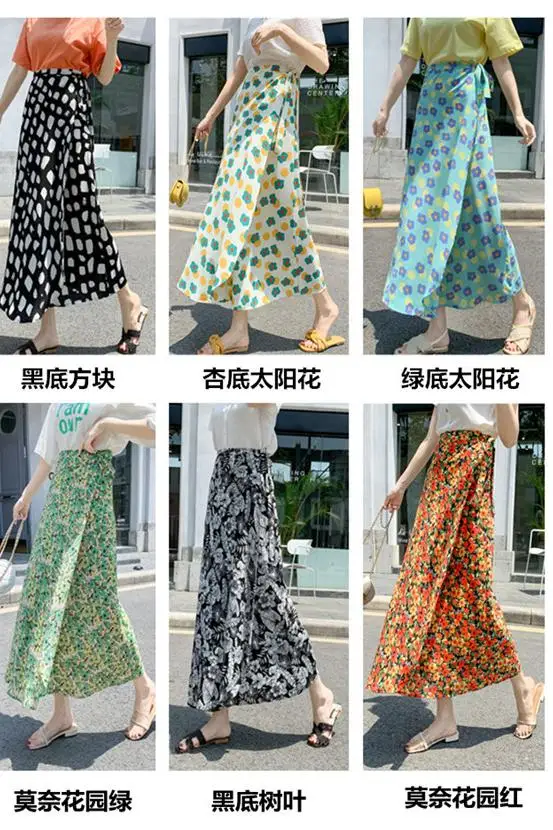 

38-color Summer Skirt Women's 2021 New Floral Chiffon One-piece Irregular Mid-length Skirt Casual Midi Skirt Women's Clothes