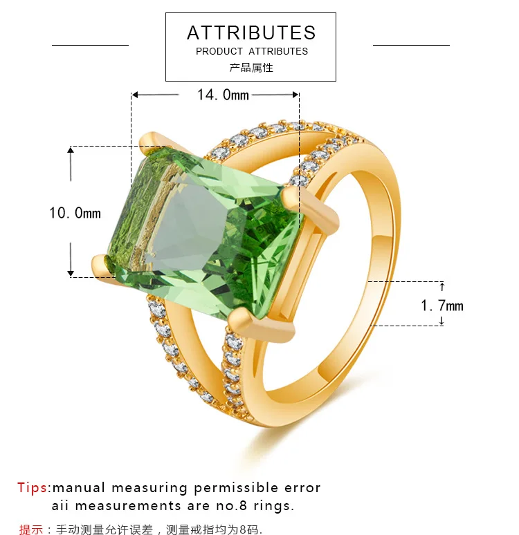 Женское роскошное Ювелирное кольцо с зеленым квадратным камнем кубическим