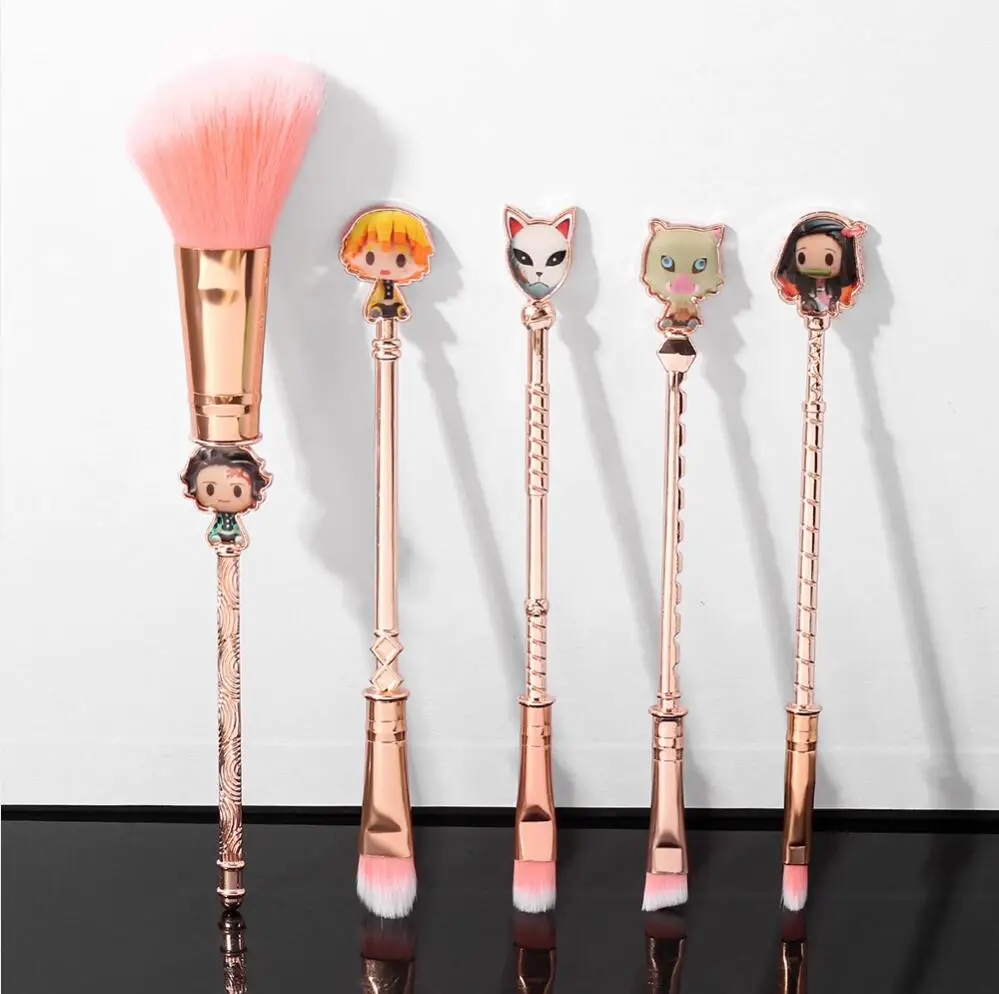 

5 Rose Gold Makeup Brushes Set Japanese Anime Earrings Makeup Tools