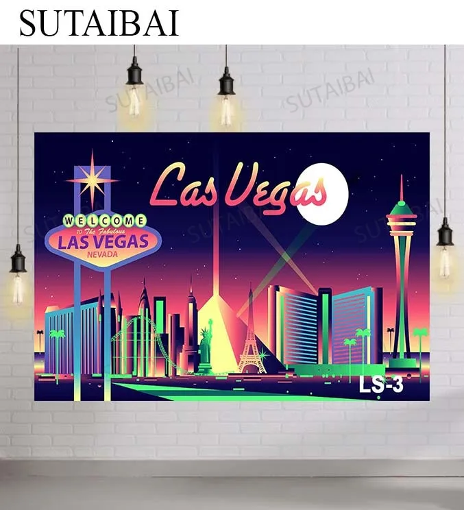 

Las Vegas Night Backdrop Casino Party Theme Vintage Birthday Prom Background for Photography Decorations Supplies Props Studio
