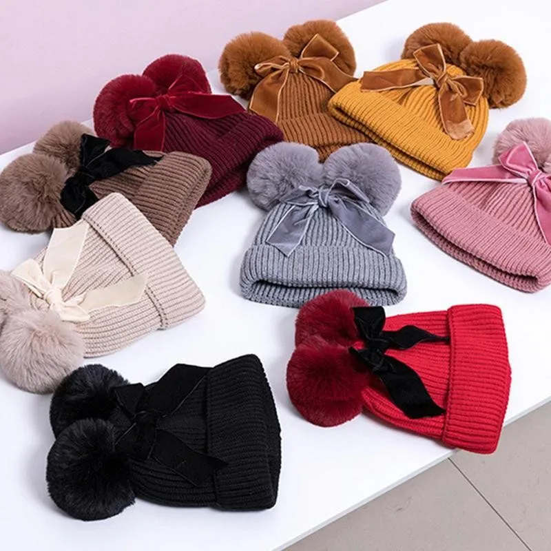 

Baby Stuff Double Pompom Hat Warm Thicker Children Enfant Casquette Knitted Hat Beanie Baby Girl Infant Bonnet Kids Cap Win U9X5