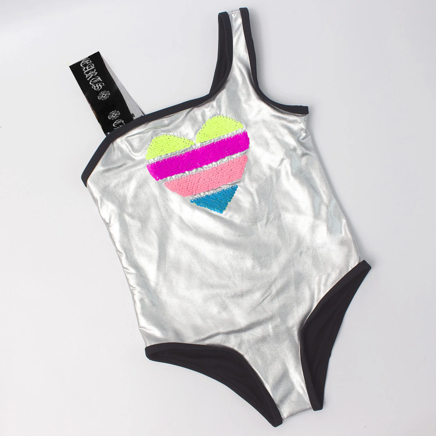 Блестящий детский купальник для девочек 2022 купальный костюм на одно плечо
