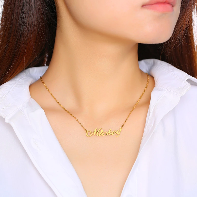 

Handwriting Personalized Custom Name Necklace Stainless Steel Old English Arabic Nameplate Chokers Necklaces Birthday Gifts