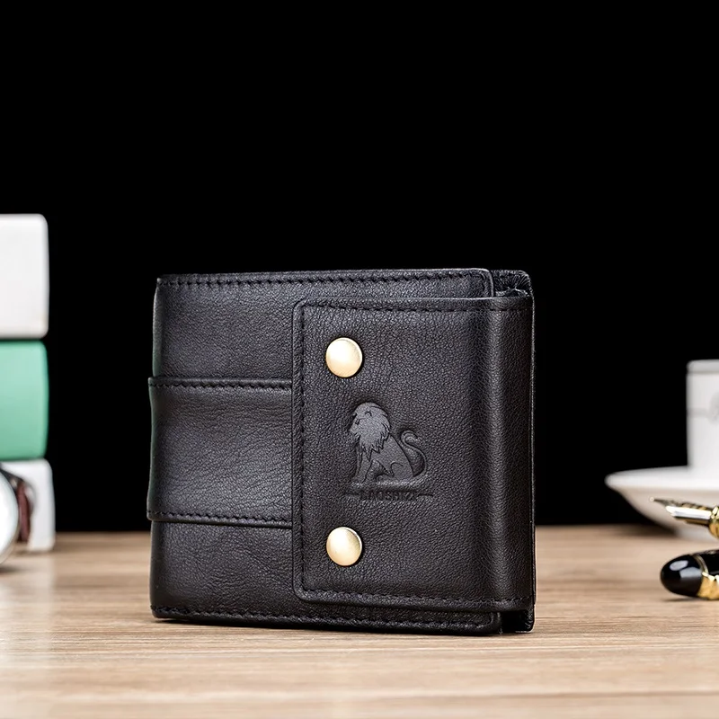 

Genuine Leather Men's RFID vintage wallet short Coin Purse Women Purses Large Clutch Fashion Business wallet with card holders