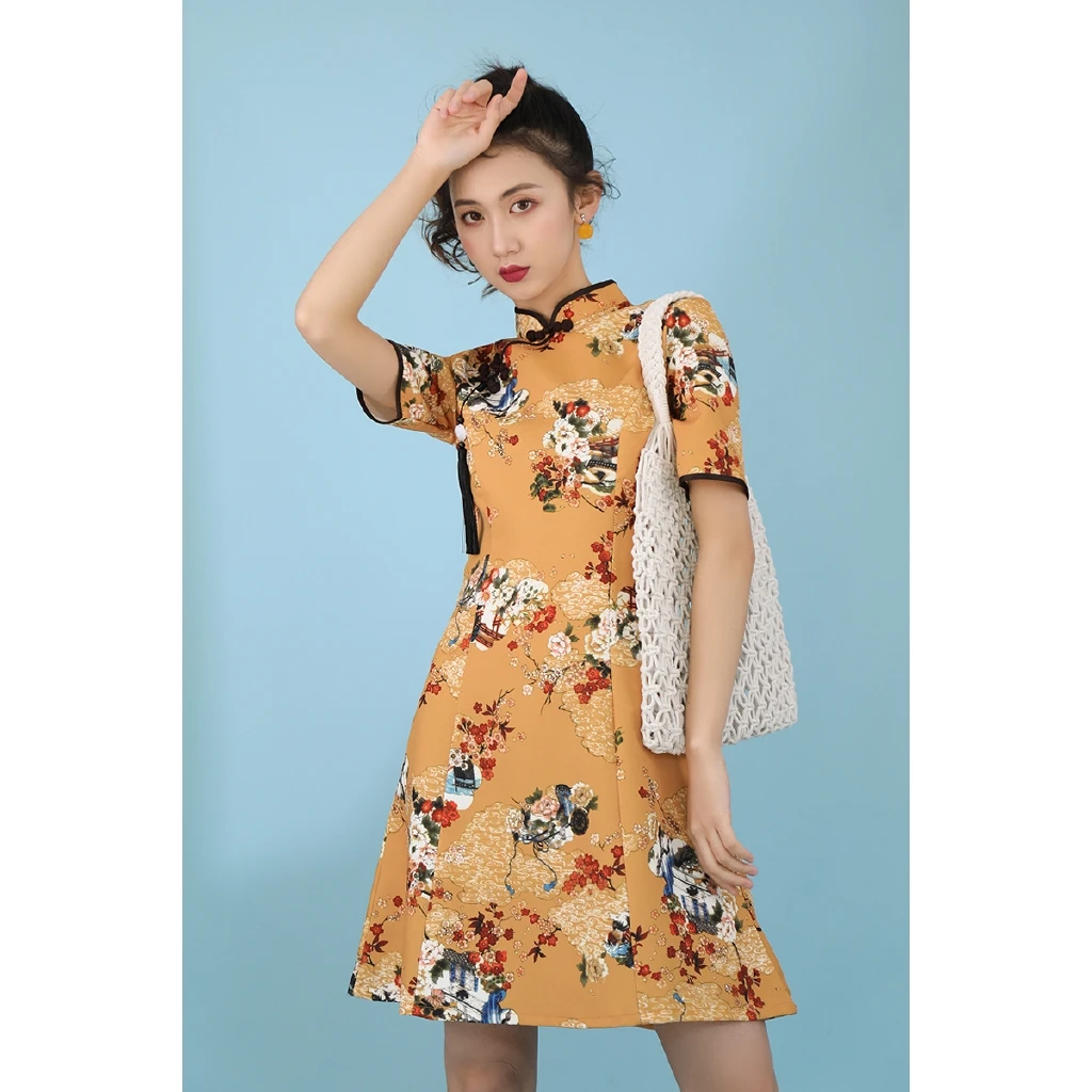 

2020 Spring and Summer New Improved Version of The Cheongsam Young Girl Chinese Style Retro Sexy Short National Tide Dress