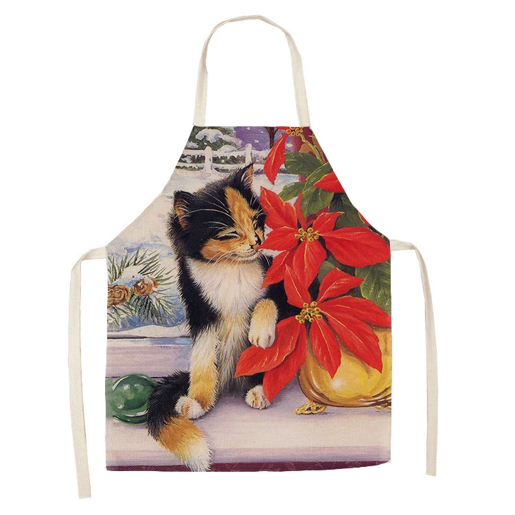 1Pcs Kitchen Apron Christmas horse farm Printed Sleeveless Cotton Linen Aprons for Men Women Home Cleaning Tools 55*68cm | Дом и сад