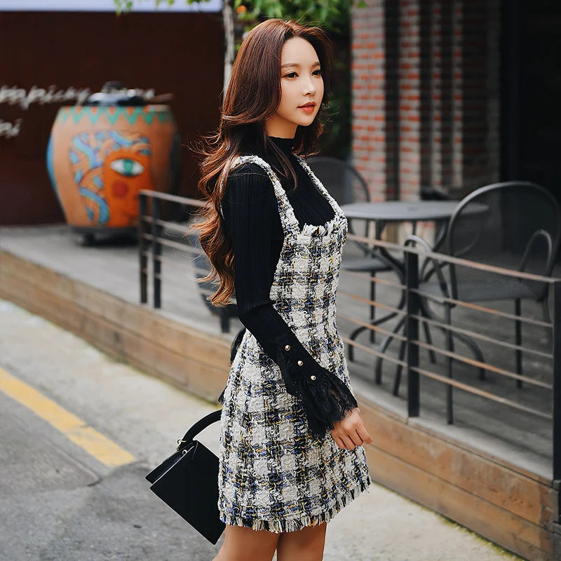 Dabuwawa осеннее женское винтажное клетчатое платье на бретельках для девушек