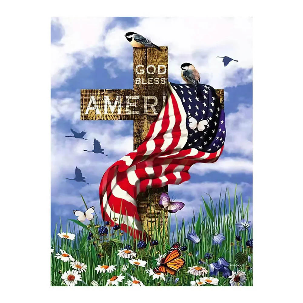 

Деревянный крест религиозный американский флаг Алмазная картина круглая полная дрель DIY рукоделие мозаика вышивка 5D Nouveaute картина