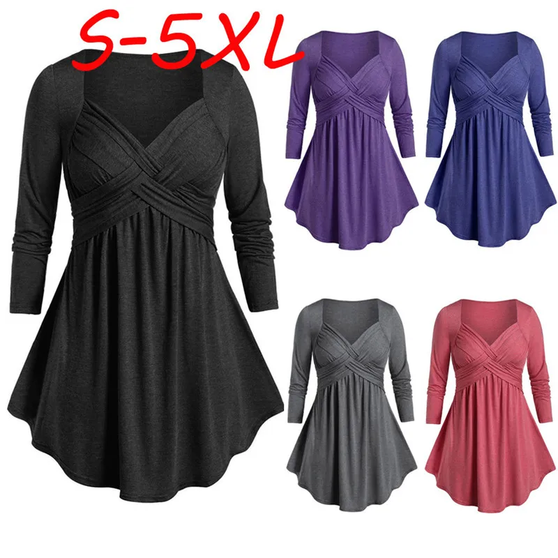 Женские топы с длинным рукавом v образным вырезом винтажная однотонная