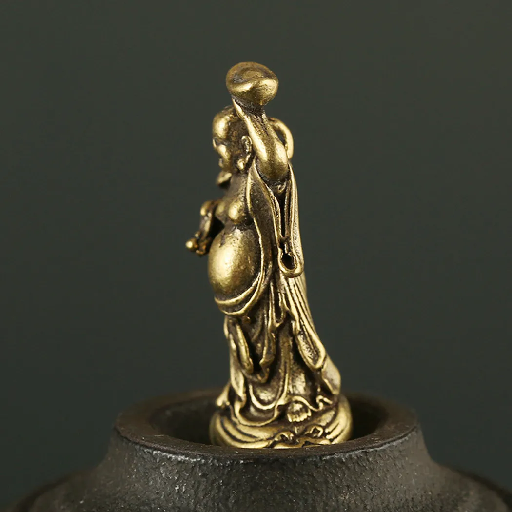Миниатюрная латунная статуэтка Будды 1 шт. винтажный орнамент Yuanbao Maitreya брелок