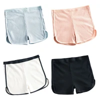 japanese women skinny safety shorts thread ribbed knit sleep lounge sports pants mid rise side slit solid color underpants