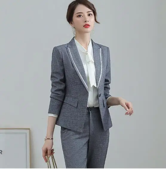 Женские деловые костюмы с серыми брюками официальный модный темпераментный