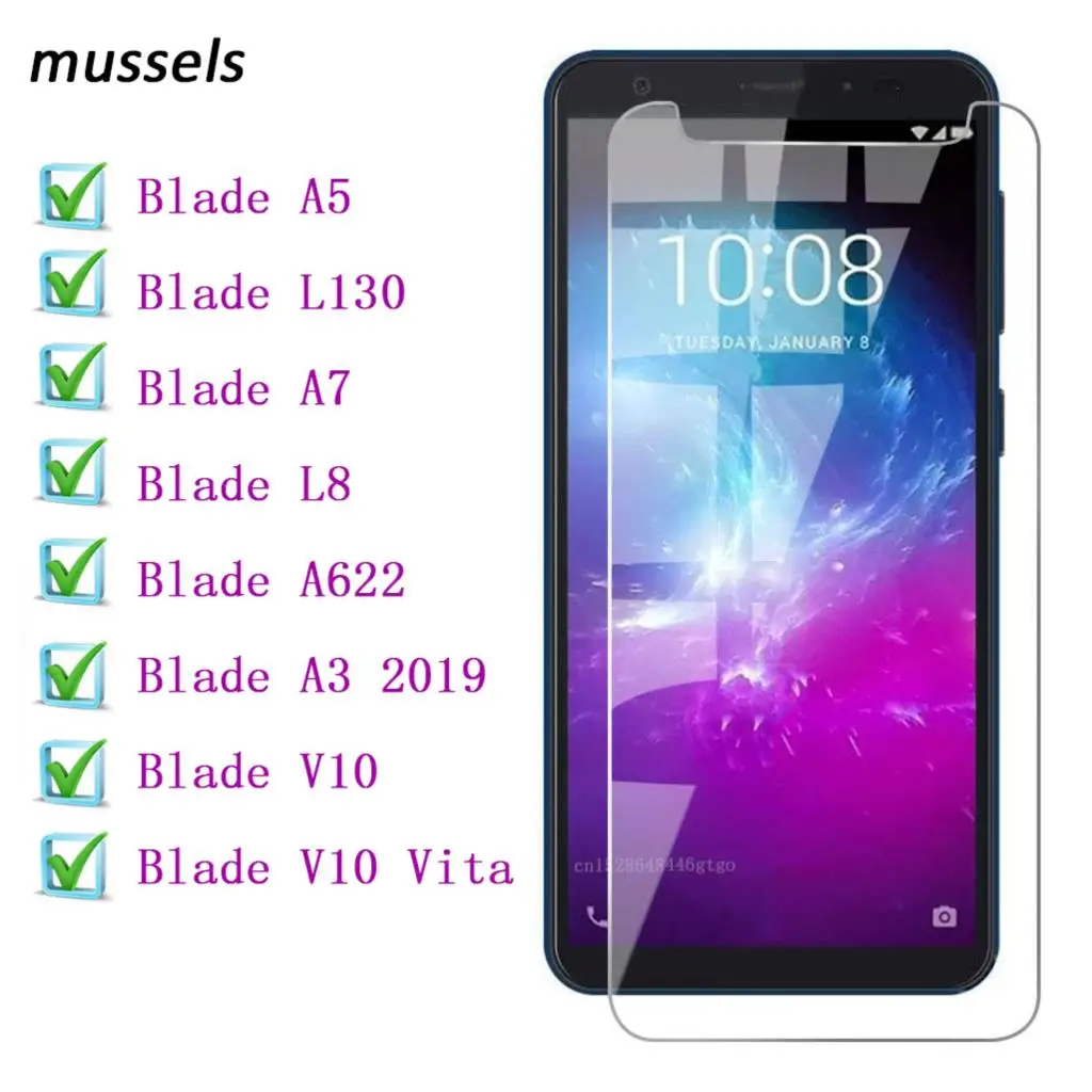 Защитное стекло для ZTE Blade L8, A5, L130, A7, A3, 2019, A622, V10 Vita, Бесплатная защитная пленка