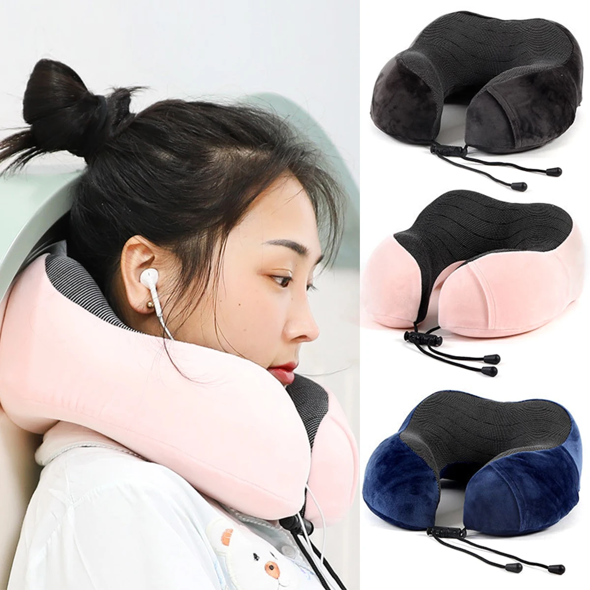 Портативная подушка для шеи U образной формы с ушками ушей складная воздушная из