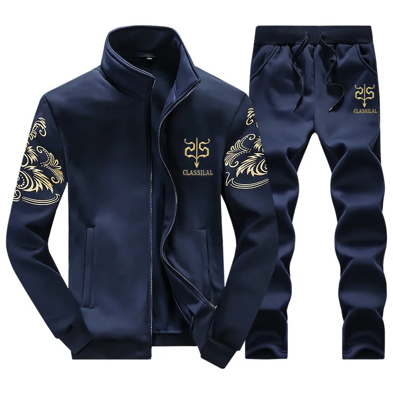 

2021 Men's Sportwear Suit Sweatshirt Tracksuit Without Hoodie Men Casual Active Suit Zipper Outwear 2PC Jacket+Pants Sets