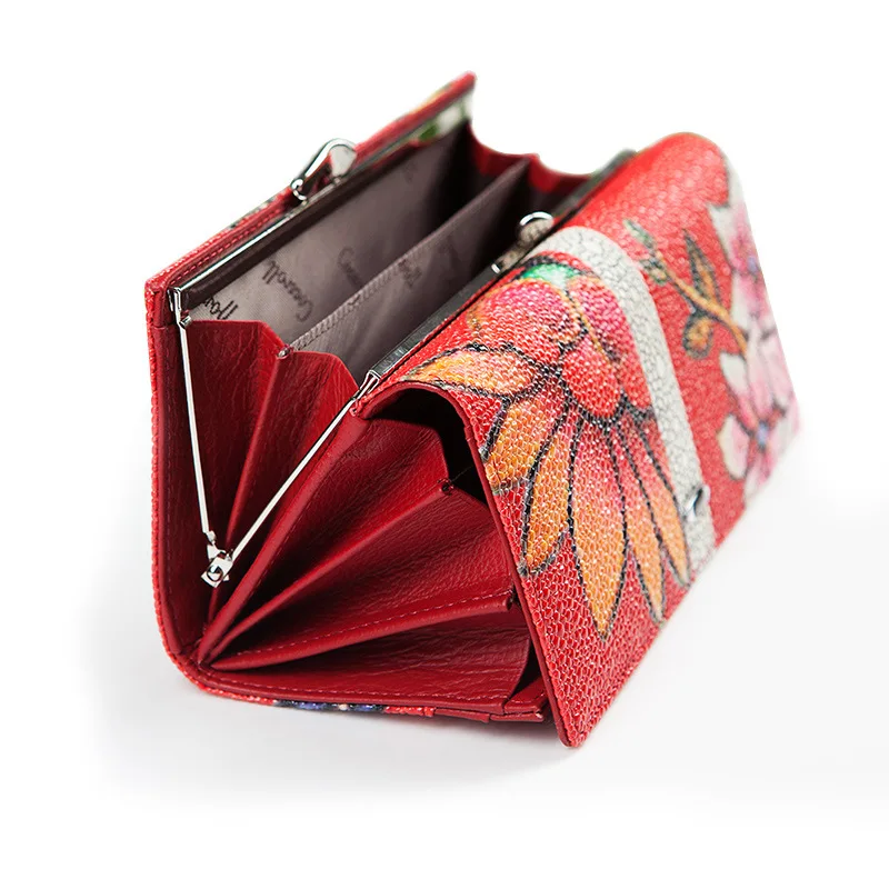 

Originality Magnetic Hasp Wallet Women Genuine Leather Coin Purse Ladies Long Fashion Wallets Female Purses Card Hold Money Bag