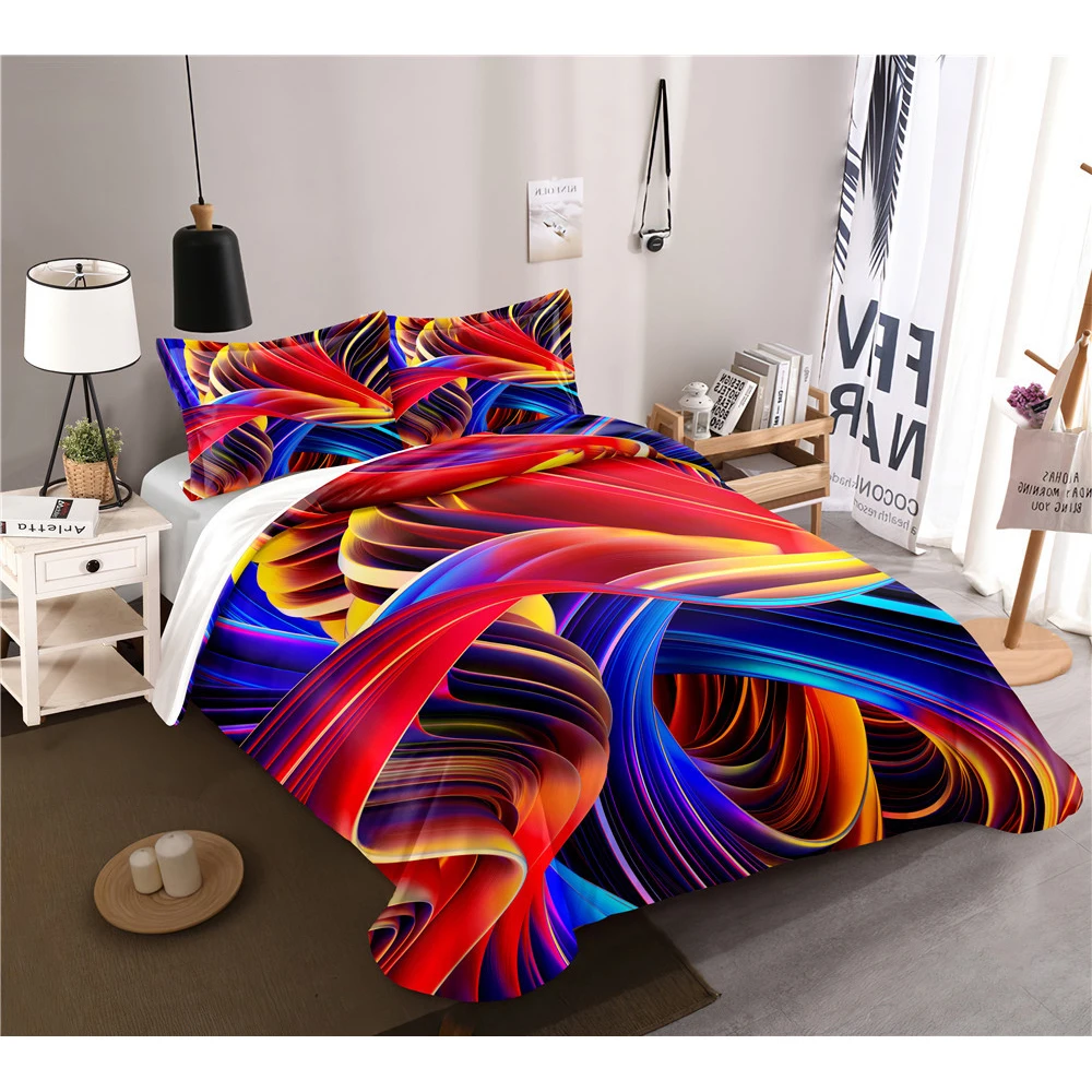 

3D Psychedelic Bedding Set 2/3Pcs Abstract Rainbow Color Oil Paintings Duvet Cover Set Polyester Single Queen Full Size