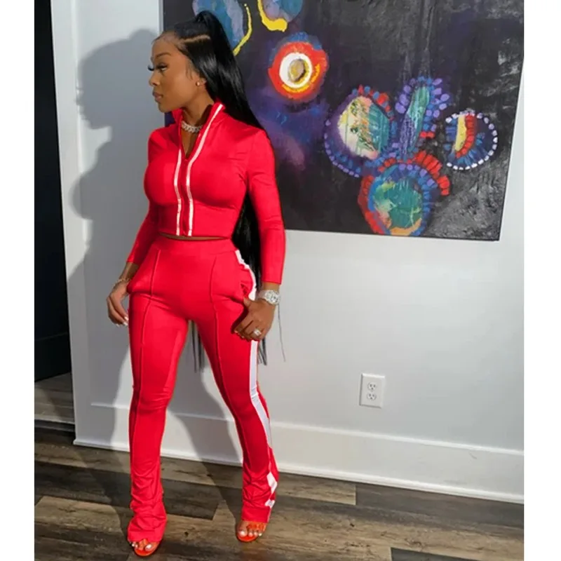 

Tracksuit Women 2 Piece Set Zipper Fly Coat + Slim Jogging Pants Matching Suit Set Side Stripe Sportwear Autumn Fitness Outfits